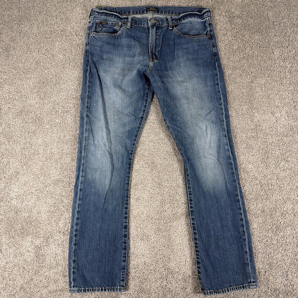 Polo Ralph Lauren Jeans Mens 36x32 Faded Whiskered Varick Slim Straight Denim